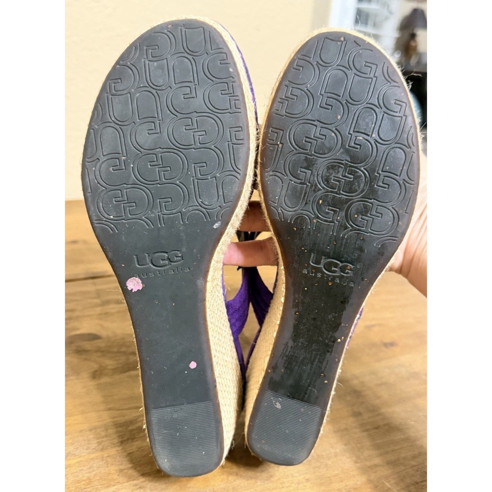 UGG Purple Suede Wedge Thong Sandals Espadrille Platform Size 11 Festival Resort - Picture 7 of 7